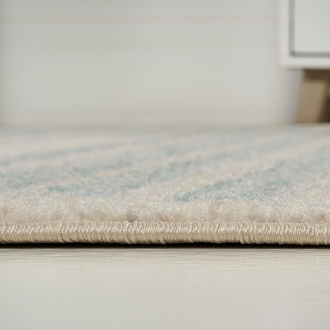 JONATHAN Y Khalil Modern Berber Stripe Cream/Turquoise Indoor Area Rug, 4x6, Contemporary, Bohemian, Easy-Cleaning for Living Room, Bedroom, Kitchen, Pet Friendly, Non-Shedding (MOH207B-4)
