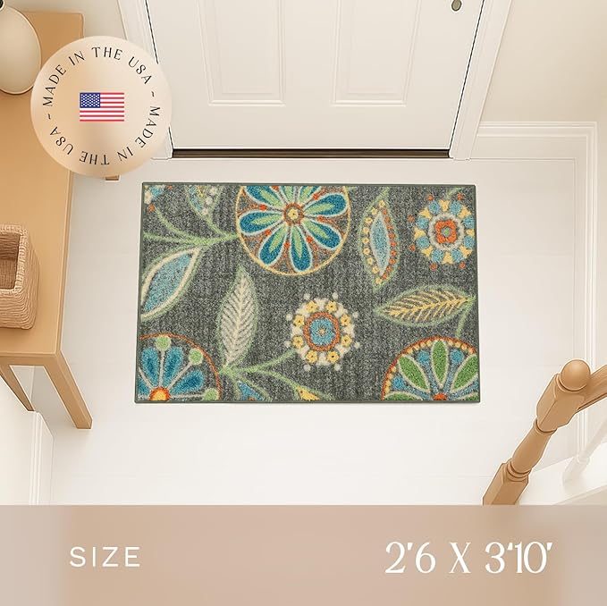 Maples Rugs Reggie Floral Kitchen Rugs Non Skid Accent Area Carpet [Made in USA], Multi, 2'6 x 3'10