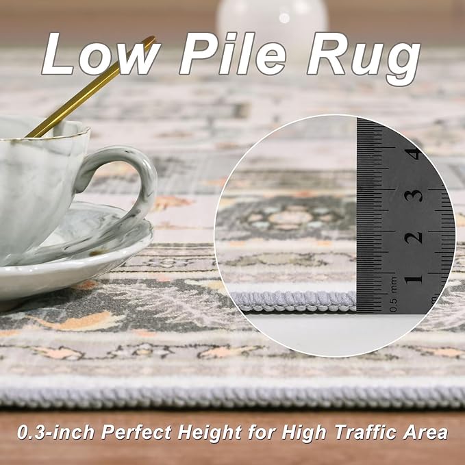 4x6 Grey Beige Area Rug for Living Room, Machine Washable Rugs with Non-Slip Backing for Bedroom, Vintage Medallion Carpet Kitchen Laundry Kids Room Decor