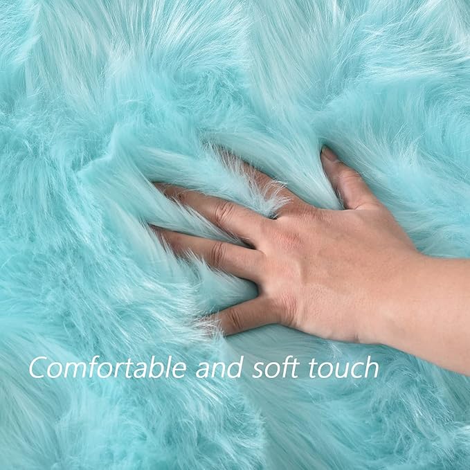 Latepis Light Blue Rugs for Living Room 6x8 Faux Sheepskin Fur Rug Washable Fluffy Rugs Shag Fuzzy Rug for Bedroom Entertainment Room Home Decor