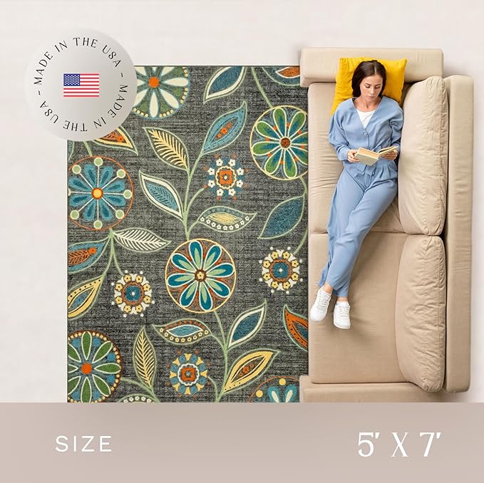 Maples Rugs Reggie Floral Area Rugs for Living Room & Bedroom [Made in USA], Multi, 5 x 7