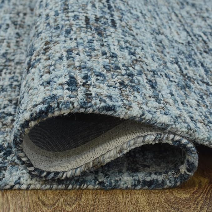 Hand Tufted Wool ECO-Friendly Area Rugs - 8'x10', Rectangle Shape, Dark & Blue, Solid Plain Design, High Pile Thick Handmade Area Rugs for Living Room, Bed Room (KWC111)