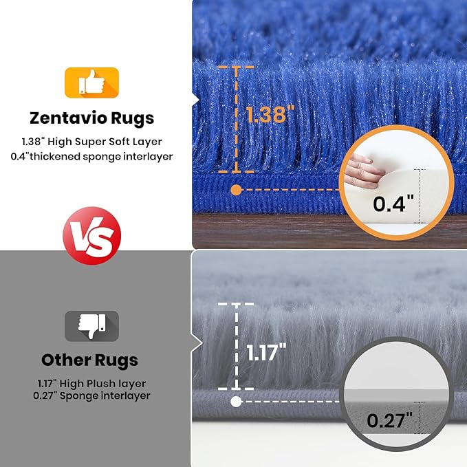 Zentavio Bedside Rugs for Boys Room 2x6 Runner Rugs for Hallway Bedroom Non Slip Fluffy Soft Shaggy Carpet for Kids Home Decor Aesthetic Dorm Nursery Navy Blue