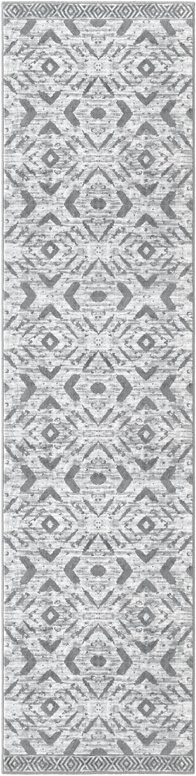 KILOCOCO Hallway Runner Rug 2'x8' Runners for Hallways Washable Runner Rug Non Slip Laundry Room Rugs Low-Pile Runners for Bedroom Kitchen Living Room Boho Rugs, Grey White