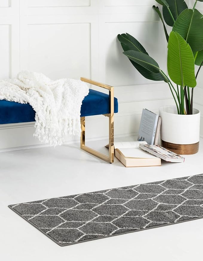 Unique Loom Trellis Frieze Collection Area Rug - Geometric (2' x 8' 8" Runner, Dark Gray/ Ivory)