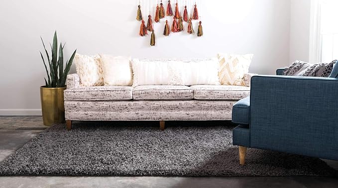 Unique Loom Solid Shag Collection Area Rug (10' x 13' Rectangle, Graphite Gray)