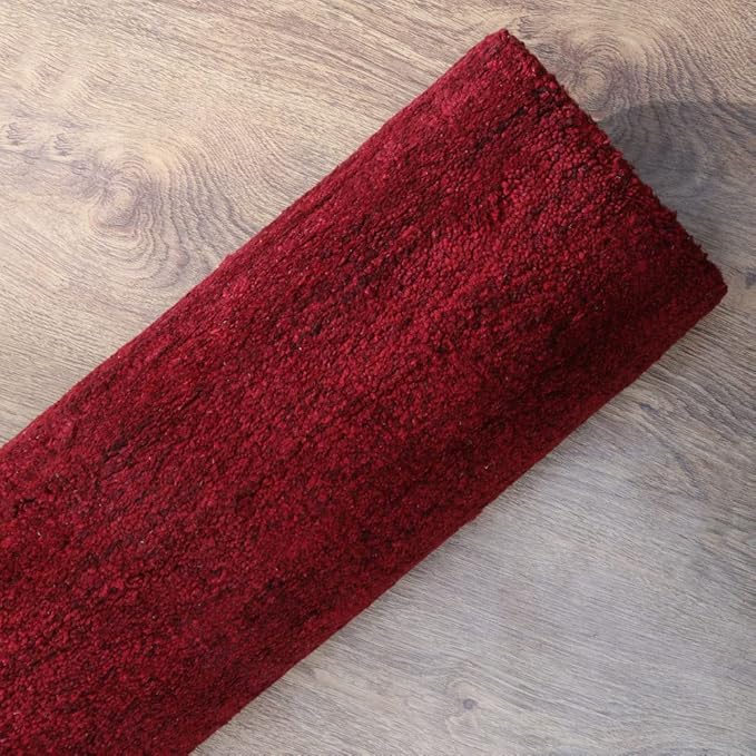 Hand Knotted Loom Wool ECO-Friendly Area Rugs - 2'6"x8', Runner, Dark Red Color, Solid Plain Design, High Pile Handmade Anti Skid Area Rugs for Living Room, Bed Room (L00111)