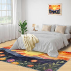 Boho Sun Area Rugs 5x6ft, Radiant Sunburst Rugs for Kids Bedroom, Geometric Solar Office Rug Low Pile are Not Stumbling Foot for Living Room End Table Nursery
