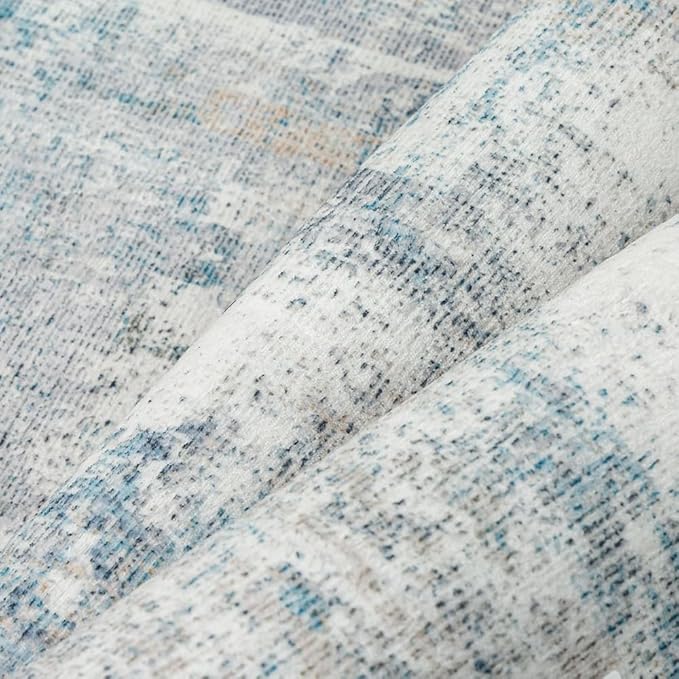 2x7 Washable Runner Rug Blue Cream Abstract Hallway Kitchen Throw Rug Neutral Modern Non Slip Soft Low Pile Lightweight Carpet for Bathroom Laundry Bedroom Living Room