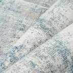 2x10 Washable Runner Rug Blue Cream Abstract Hallway Kitchen Throw Rug Neutral Modern Non Slip Soft Low Pile Lightweight Carpet for Bathroom Laundry Bedroom Living Room