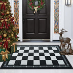 Vasofe Checkered Jute Kitchen Rug, 2x3 Black and White Rugs Indoor Outdoor Front Door Mat Non Slip Washable Area Rugs, Farmhouse Non Shedding Low Pile Floor Carpet for Entryway Porch Doorway