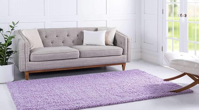 Unique Loom Solid Shag Collection Area Rug (5' 1" x 8' Rectangle Lilac)