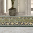 Antep Rugs Alfombras Modern Bordered 2pc Non-Skid (Non-Slip) Low Profile Pile Rubber Backing Indoor Kitchen Runner Rugs (Green, 2pc Set)