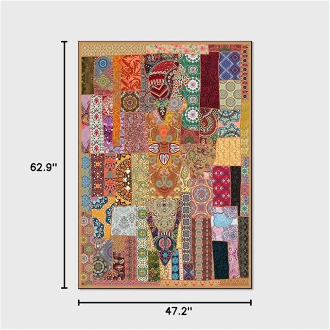 Vintage Boho Area Rugs Multicolor Ethnic Style Geometric Splicing Carpets Bedroom Living Room Kitchen Floor Mats Indoor Outdoor Non-Shedding Runner Rug Home Décor Carpet 4' X 5.2'
