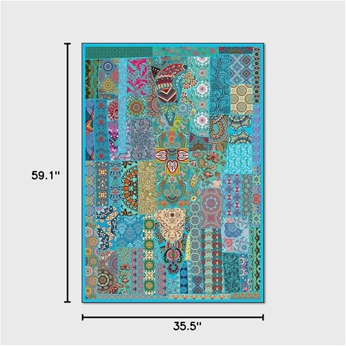 Vintage Boho Area Rugs Multicolor Ethnic Style Geometric Splicing Carpets Bedroom Living Room Kitchen Floor Mats Indoor Outdoor Non-Shedding Runner Rug Home Décor Carpet 3' X 5'