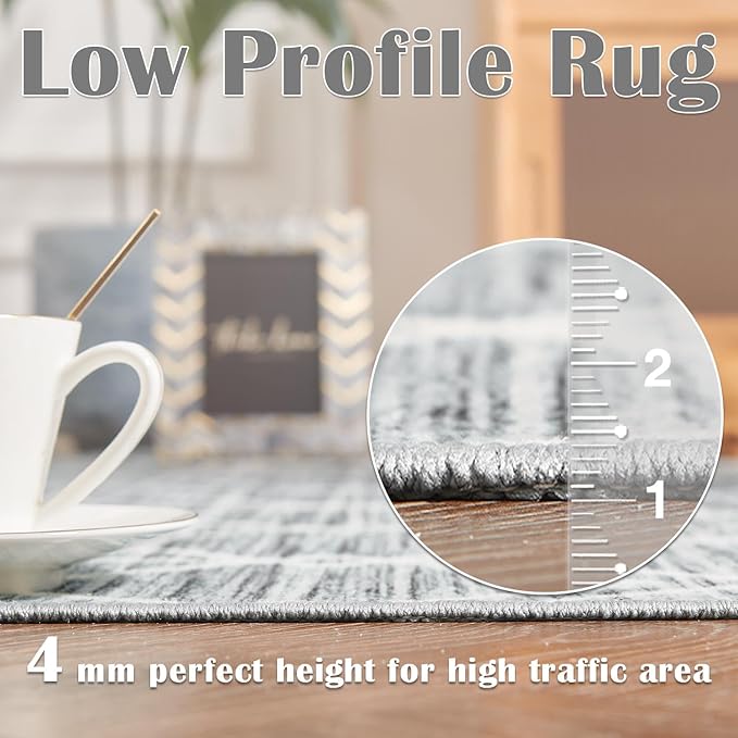 jinchan 3x5 Area Rugs for Entryway - Machine Washable Modern Rug Kitchen Stain Resistant Non-Slip Ultra-Thin Low-Pile Geometric Carpet for Entrance Bedroom Living Room (3x5ft, Grey)