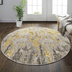 vivorug Round Rug 4ft Abstract Round Area Rug Non-Slip Indoor Carpet for Living Room Bedroom Entryway, Stain Resistant Home Decor Circle Rug, Grey/Mustard