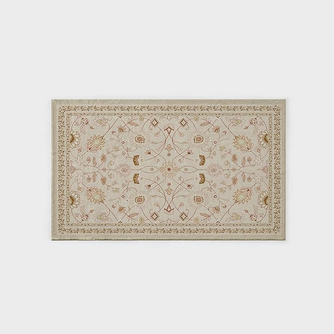EVERGRACE Area Rugs for Living Room 3x5, Boho Floral Faux Wool Indoor Outdoor Rugs, Washable Rugs for Bedroom Entryway Dining Room Hallyway, Low Pile Floor Mat Carpet for Home Decor, Natural Beige