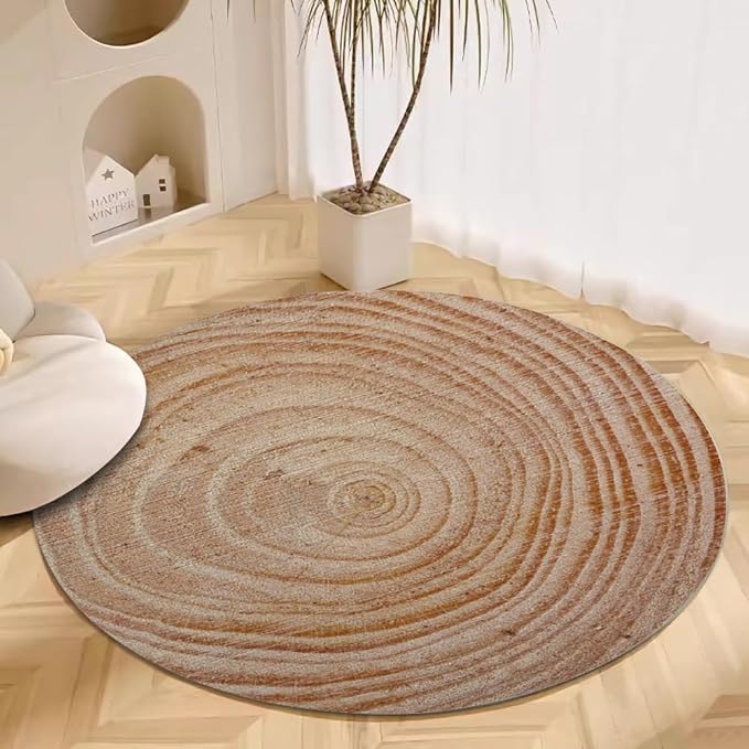 Tree Stump Growth Rings Washable Round Rugs Wood Color Texture Circle Rugs for Living Room Entryway Round Area Rug Soft Non Slip Nursery Carpet for Bedroom Dining Coffee Table 6ft