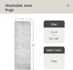 Valenrug Washable Rugs 2x5 - Stain Resistant 2x5 Area Rugs for Living Room, Non Slip Backing Large Area Rugs for Bedroom, Folable Machine Washable Area Rug (2'x5', Grey)
