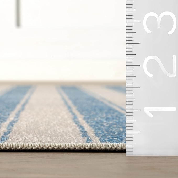 Dash & Albert Vion Blue Machine Washable Rug, 4 X 6 Feet, Blue/Grey Stripe Pattern