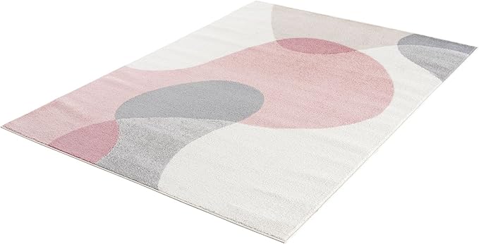 Abani Rugs Cream and Pink 8 ft. x 10 ft.(7'9"x10'2") Contemporary mid-Century Rug with Beige and Pink Geometric Circle. Minimalistic Design Rectangular Area Rug. Turkish Stain Resistant Area Rug.
