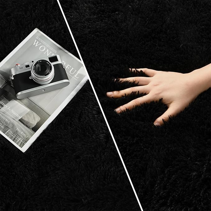 Large Shag Area Rugs 6 x 9, Plush Fuzzy Rugs for Living Room, Ultra Soft Fluffy Furry Rug for Bedroom, Indoor Carpet Nursery Rugs for Kids Room Home Decor, Black