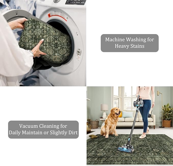 Morebes Washable Dark Green Runner Rug 2x8, Vintage Boho Runners for Hallways Non Slip, Soft Floral Indoor Floor Throw Carpet for Kitchen Laundry Room Bedroom Bathroom Living Entryway