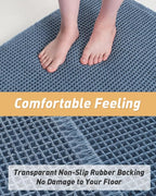 AMOAMI Upgraded Waffle Runner Rug Super Absorbent Non Slip Bath Mats for Bathroom Machine Washable Bathroom Runner Rug with Tassels, Ideal for Hallway Bedroom Laundry Room, 2'x 4'(24" x 48"), Blue