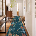 Lahome Floral Hallway Runner Rug Non Slip, 2'6''x10' Washable Runner Soft Ultra-Thin Soft Runners for Hallways, Kitchen Distressed Carpet for Entryway Bathroom(Navy Blue)