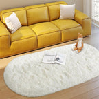 Soft Fluffy Rugs for Bedroom, Cream White Fuzzy Shaggy Oval Bedside Area Rug Set of 2, Non-Slip Cozy Plush Shag Carpet for Kids Room Nursery Dorm Living Room, 2.6 x 5.3 Feet