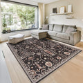 GLN Rugs Traditional Collection - Machine Washable Area Rug, Traditional Washable, Non Slip, Low Pile Chenille Rug, Living Room, Bedroom, Kitchen Rug (9' x 12' Black)