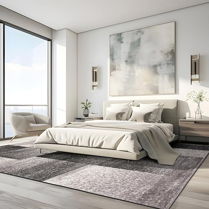 Rugshop Gray Large Modern Distressed Boxes Area Rug, Soft Stain-Resistant Pile for Living Room, Office and Dining Room, 8' x 10'