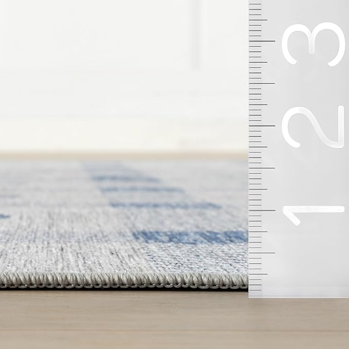 Dash & Albert Valen Plaid Blue Machine Washable Rug, 6 X 9 Feet, Blue/White Plaid Pattern