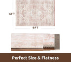 AMOAMI-Area Rug 6X9 Rugs for Living Room-Vintage Soft Pink Rugs for Bedroom-Non Slip Carpet-Machine Washable Rug for Dining Room Living Room Bedroom Office Under Table