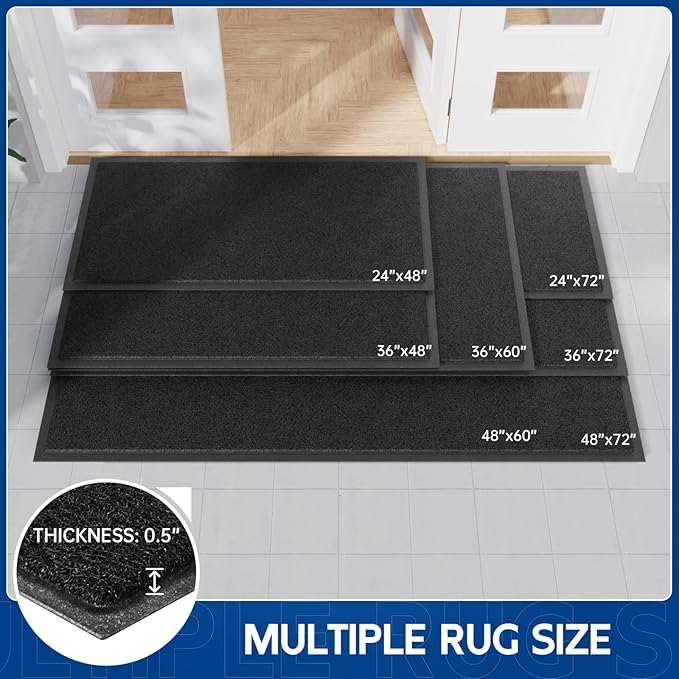 Sturdy Front Door Mat, 72" x 24" Heavy Duty Indoor Outdoor Doormat for Entryway, Fade Resistant, Waterproof Low Profile Entry Mat, Non Slip Welcome Mat for Outside Entrance, Patio, Home