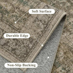 8x10 Brown Area Rug for Living Room Washable Vintage Distressed Carpet Large Bedroom Low Pile Non Slip Indoor Soft Retro Throw Accent Rug Office Kitchen Bathroom Dining Room
