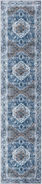 KOZYFLY Long Runners for Hallways 2x10 Ft Washable Kitchen Runner Rug Boho Runner Rug for Entryway Indoor Blue Printed Oriental Faux Wool Stair Runner Floor Carpet Runner for Stair Kitchen Hall