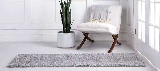 Unique Loom Davos Shag Collection Area Rug - Solid (2' 7" x 10' Runner, Sterling)