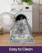 DEXI Hallway Runner Rug 3x7, Distressed Non Slip Runners Carpet, Boho Vintage Soft Thin Indoor Rug, Stain Resistant Washable Entry Mat for Entryway Kitchen Laundry Room Living Room, Blue Grey