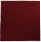 Rugsotic Carpets Hand Woven Flat Weave Kilim Wool ECO-Friendly Area Rugs - 8'x8', Square Shape, Burgundy Color, Solid Plain Design, Low Pile Handmade Area Rugs for Living Room, Bed Room (D00111)
