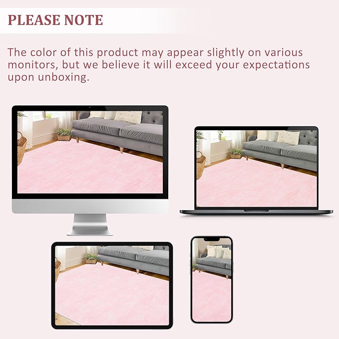 Garvee 5x7 Kids Room Rugs Washable Bedroom Rug Non Slip Stain Resistant Solid Color Rug Non Shedding Low Pile Carpet Foldable Minimalist Mats for Living Room, Dining Room, Pink