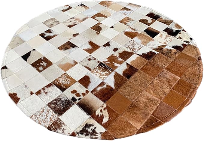 Cowhide Round Leather Rug 4X4 Feet for Living Room Bedroom | Durable Luxury Leather Area Rug for Contemporary Farmhouse Home Decor