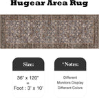 HUGEAR 3x10 Runner Rug Machine Washable Tradition Brown Hallway Area Rug Indoor Accent Rug Floral Low Pile Carpet Soft Throw Rug Bedroom Living Room Office Dining Room Kitchen Laundry Room Non Slip