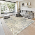 GLN Rugs Contemporary Collection - Machine Washable Area Rug, Contemporary Washable, Non Slip, Low Pile Chenille Rug, Living Room, Bedroom, Kitchen Rug (6' x 9' Lines Cream)