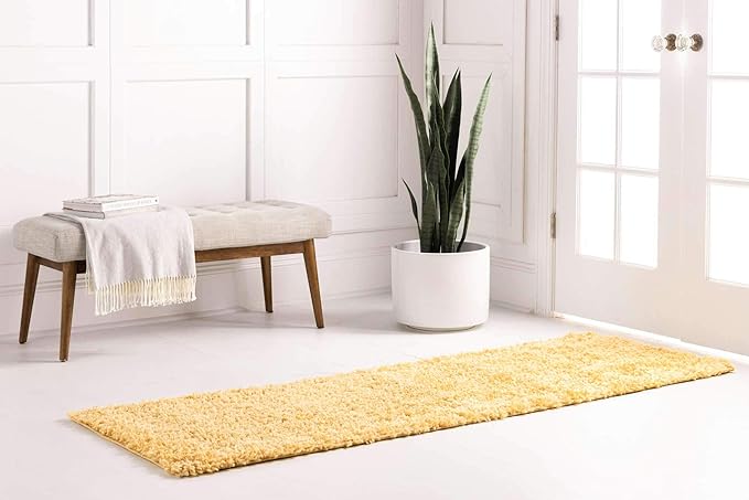 Unique Loom Davos Shag Collection Area Rug - Solid (2' 7" x 13' 1" Runner, Sun Yellow)