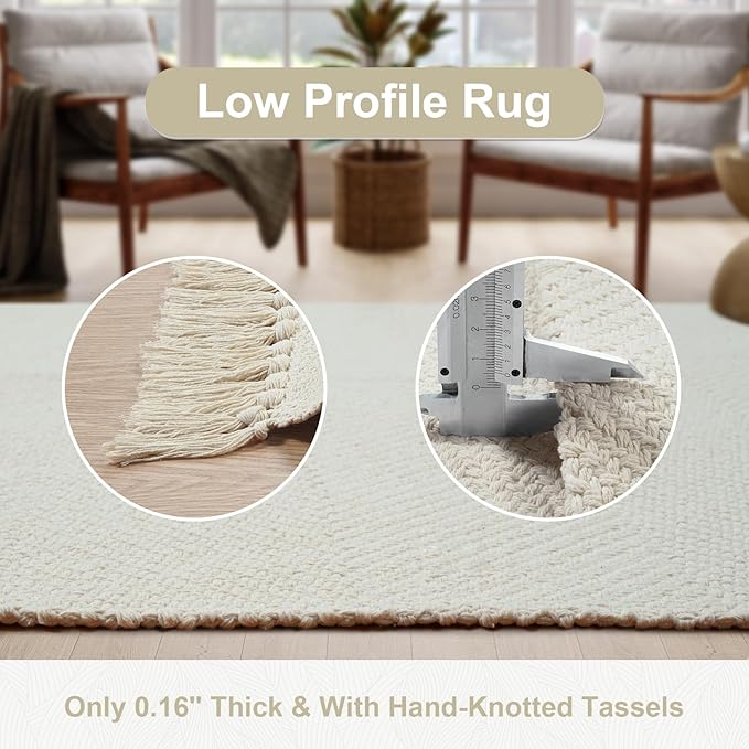 Collive Hallway Runner Rug, 2' x 5' Soft Washable Kitchen Runner Rug, White/Beige Contemporary Modern Laundry Room Rugs Indoor Hand-Woven Cotton Carpet for Bedroom Entryway Front Door Farmhouse
