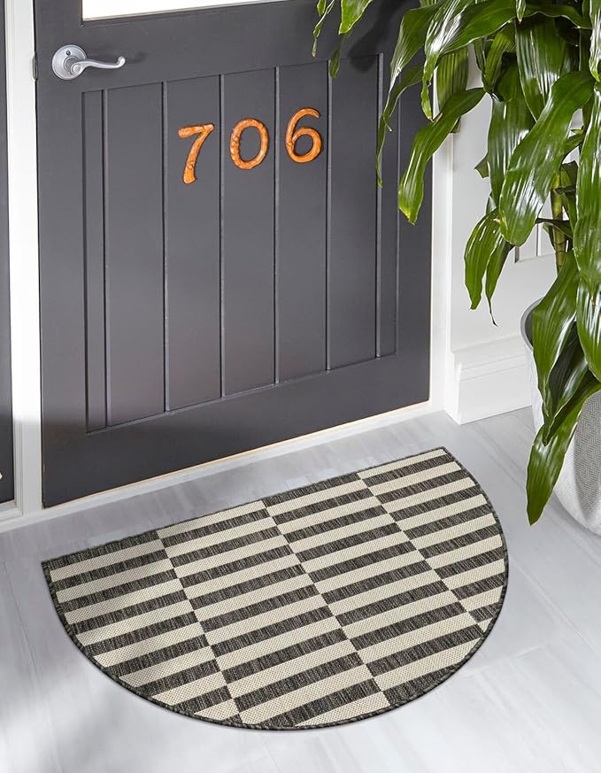 Unique Loom Outdoor Striped Collection Area Rug - Striped (3' 1" x 6' 1" Hearth Charcoal/Ivory)