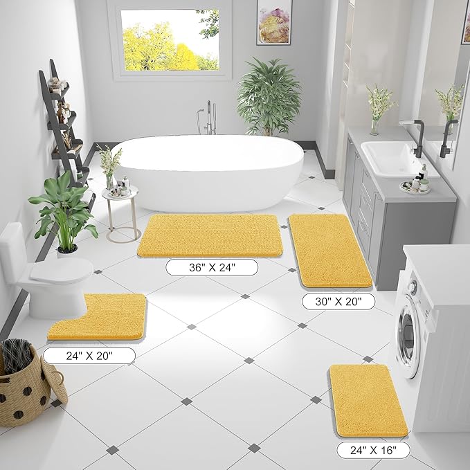 OLANLY Bathroom Rugs 70x46, Extra Soft Absorbent Chenille Bath Rugs, Rubber Backing Quick Dry, Machine Washable Bath Mats for Bathroom Floor, Tub and Shower, Home Decor Accessories, Yellow