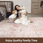 AMOAMI-Area Rug 9X12 Rugs for Living Room-Vintage Soft Pink Rugs for Bedroom-Non Slip Carpet-Washable Rug for Dining Room Living Room Bedroom Office Under Table